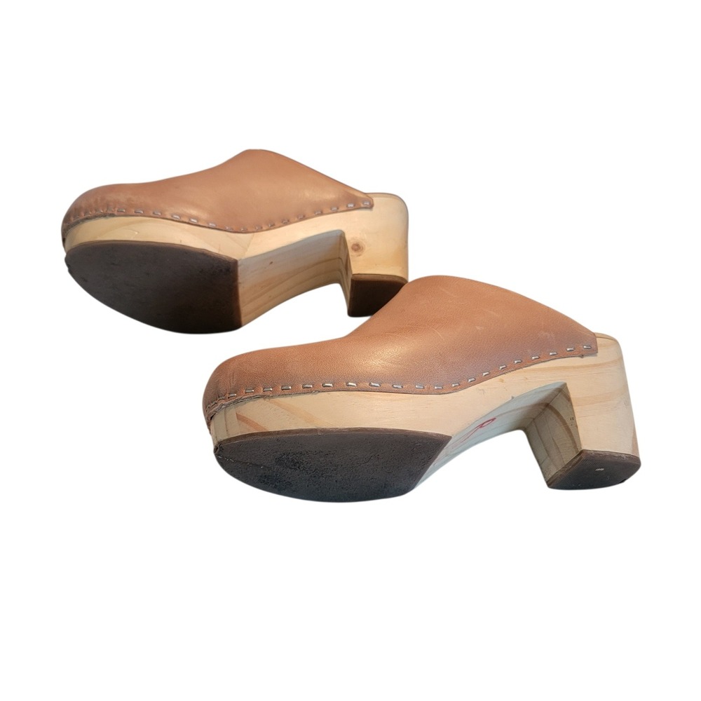 Nisolo Ama Mule Clogs Brandy Tan Leather Wooden Platform Block Heel Womens 6 - Picture 2 of 5